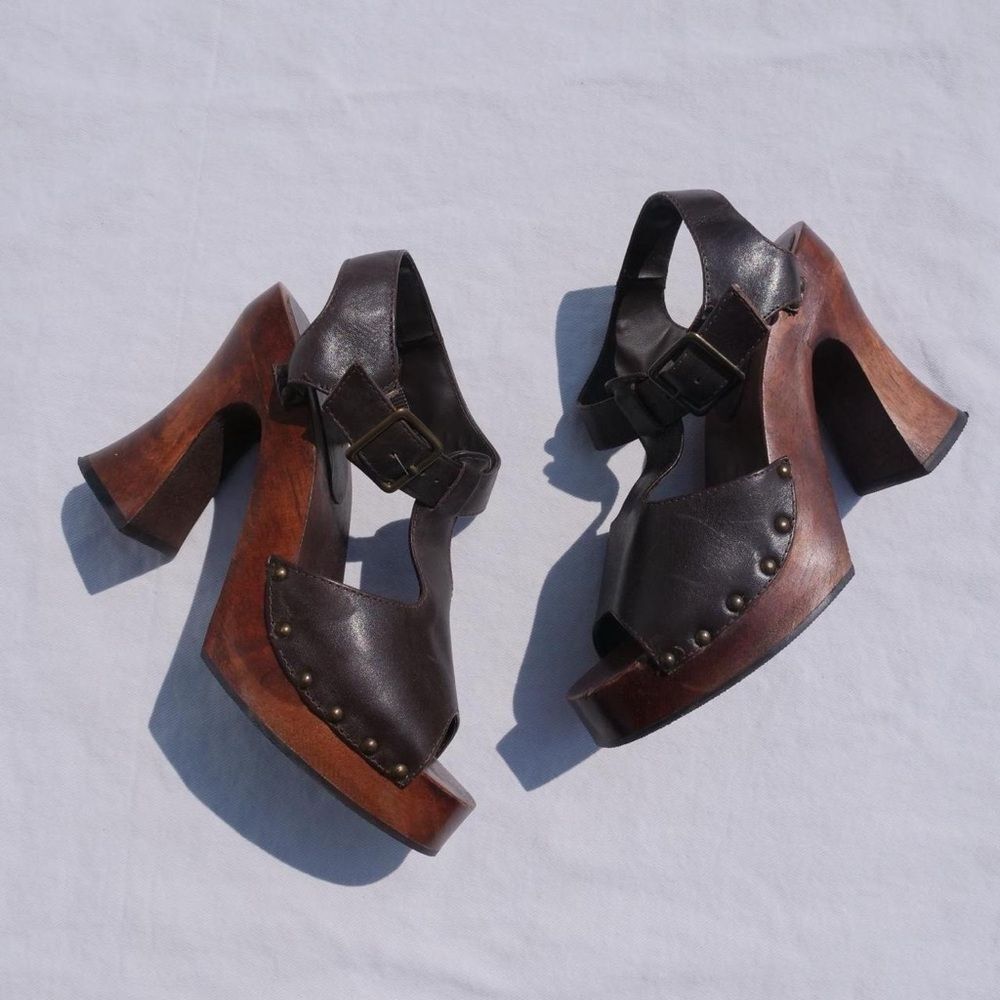 1990s/y2k Wood Soled Bongo Platform Sandals US Size 7.5